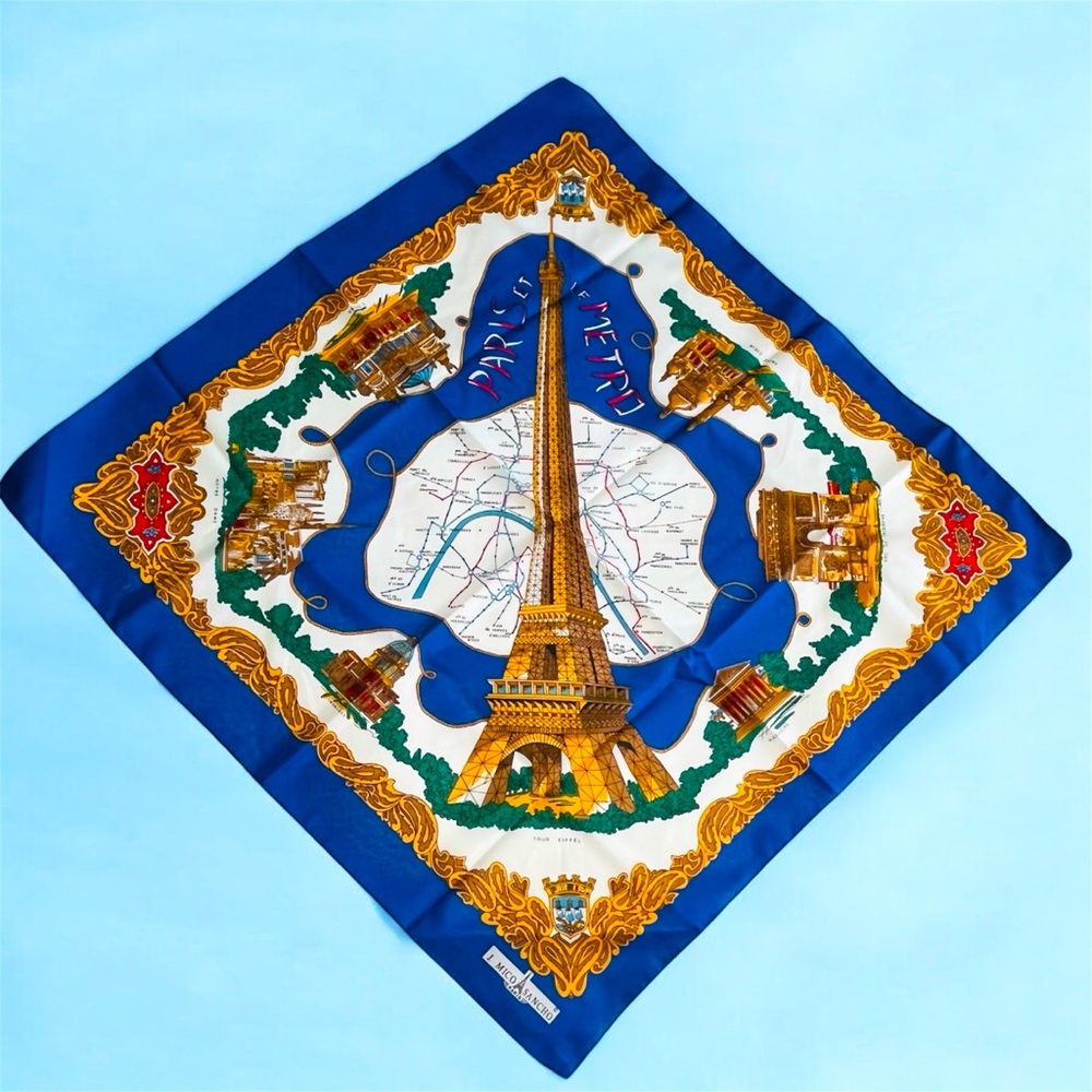 J. Mico Sancho Paris Metro Map Eiffel Tower Souvenir Square Scarf Vintage